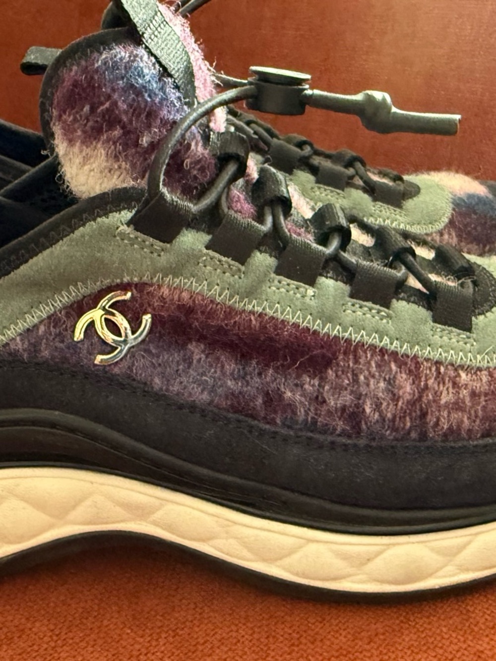 CHANEL Multicolor Purple-Gray Wool- Suede Blend Sneakers - Picture 3 of 7